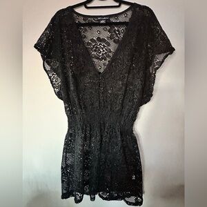 Black Crochet Lace V-Neck Dress